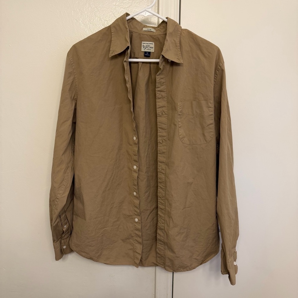 J. Crew Slim Fit Button Down Shirt Brown Women’s Medium Cotton Long Sleeve